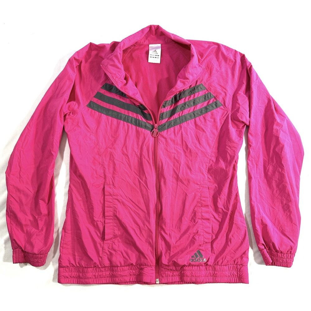 Adidas Women’s Pink Windbreaker Jacket Size M Mesh Lined Zip Front Retro - Picture 3 of 11